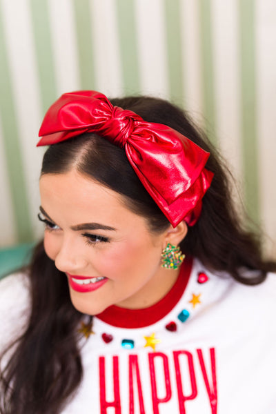 Red Metallic Side Bow Headband PRE-ORDER (Est. 12/28)