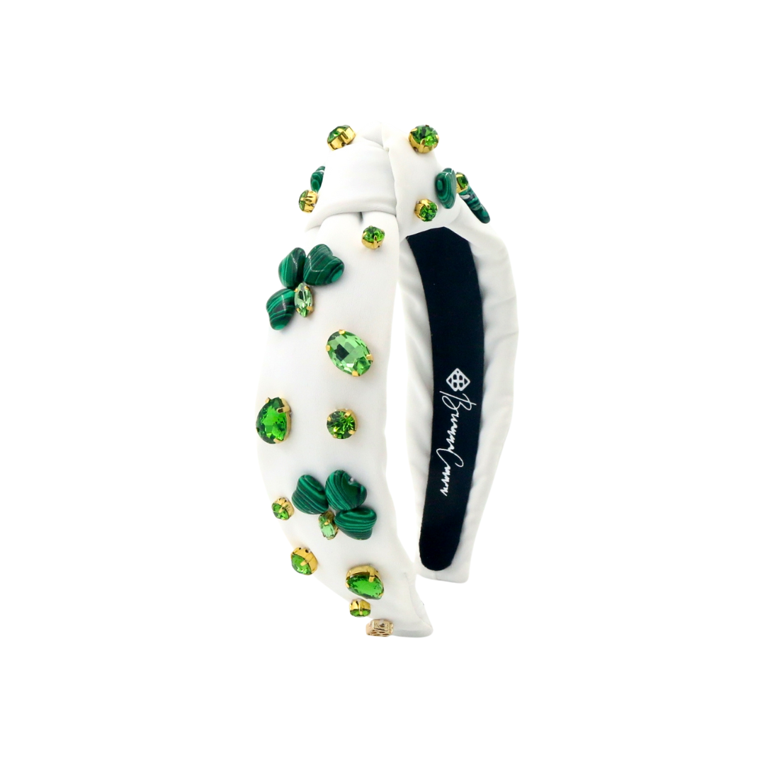 Child Size White Headband with Shamrocks & Crystals