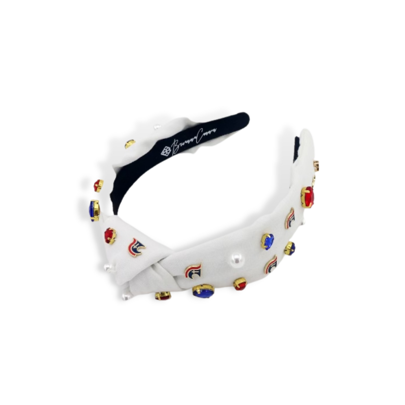 Child Size White TCA Logo Headband With Pearls and Crystals