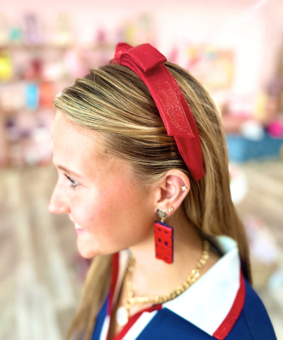 Arizona Red Thin Embroidered Ribbon Bow Headband