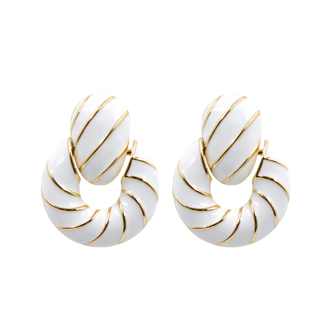 White Enamel Twist Earrings