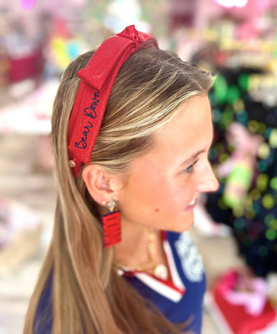 Arizona Red Thin Embroidered Ribbon Bow Headband