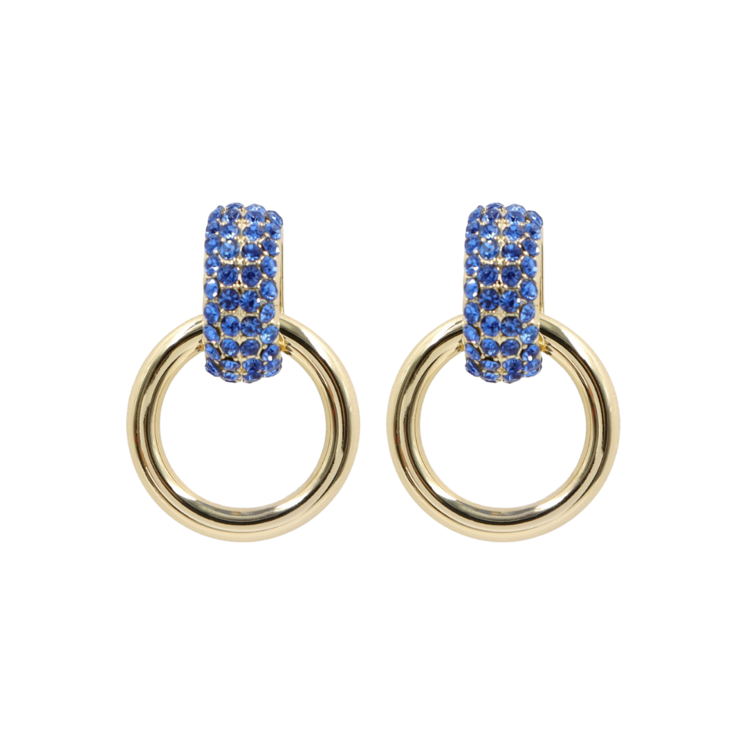 Blue Crystal & Gold Knocker Earrings