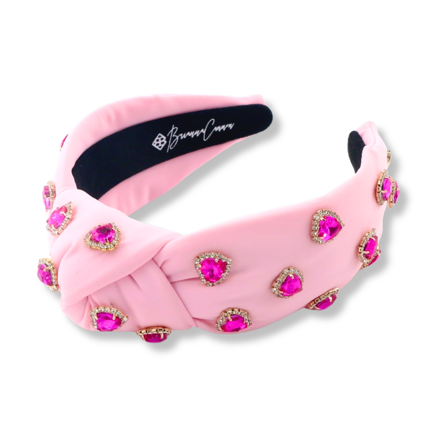 Adult Size Light Pink Headband with Hot Pink Pavé Crystal Hearts