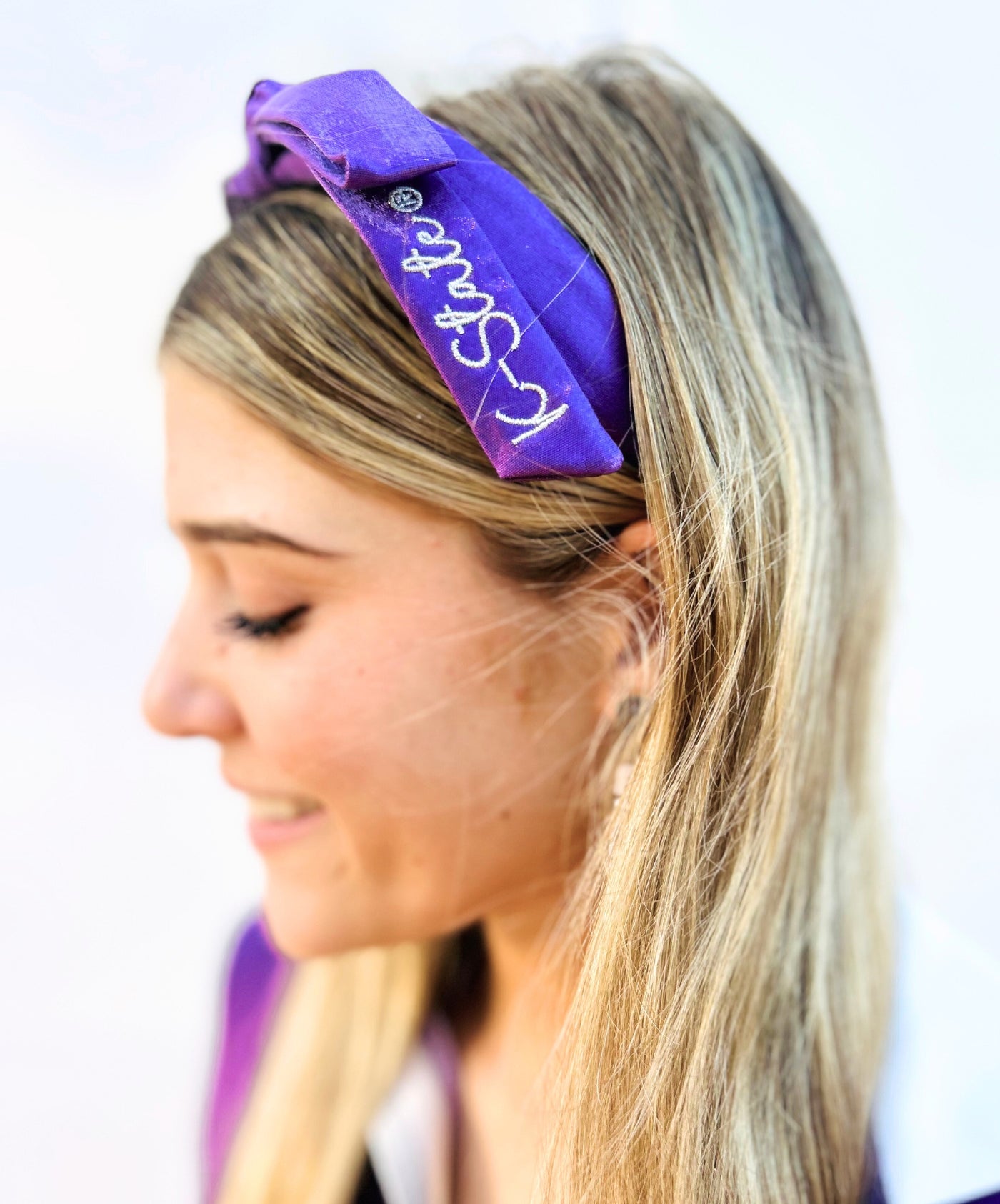 Kansas State Purple Thin Embroidered Ribbon Bow Headband