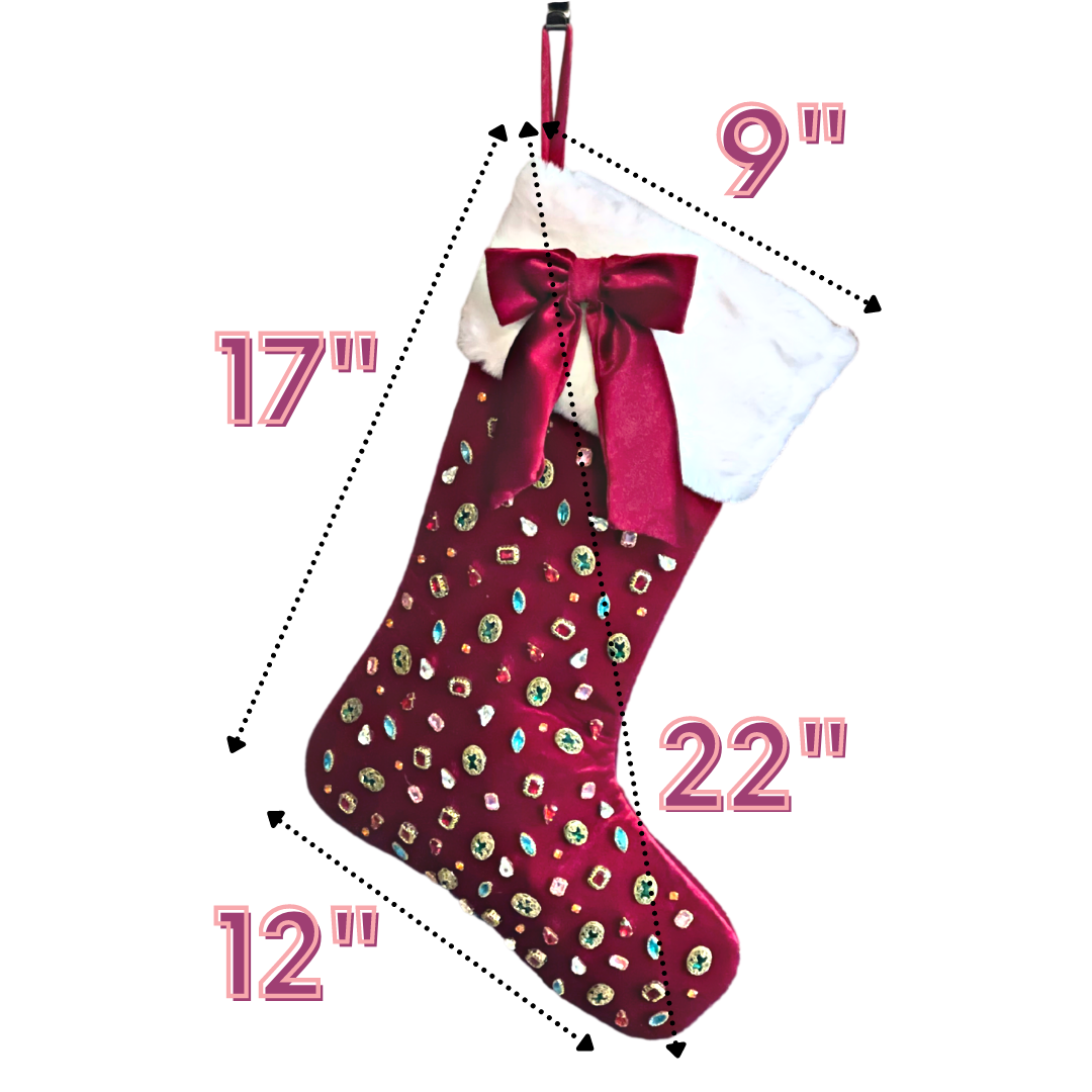 Christmas Berry Pink Stocking with Crystals and Bow