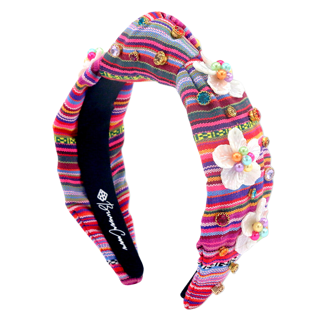 Fiesta Serape Headband with 3D Flowers and Crystals