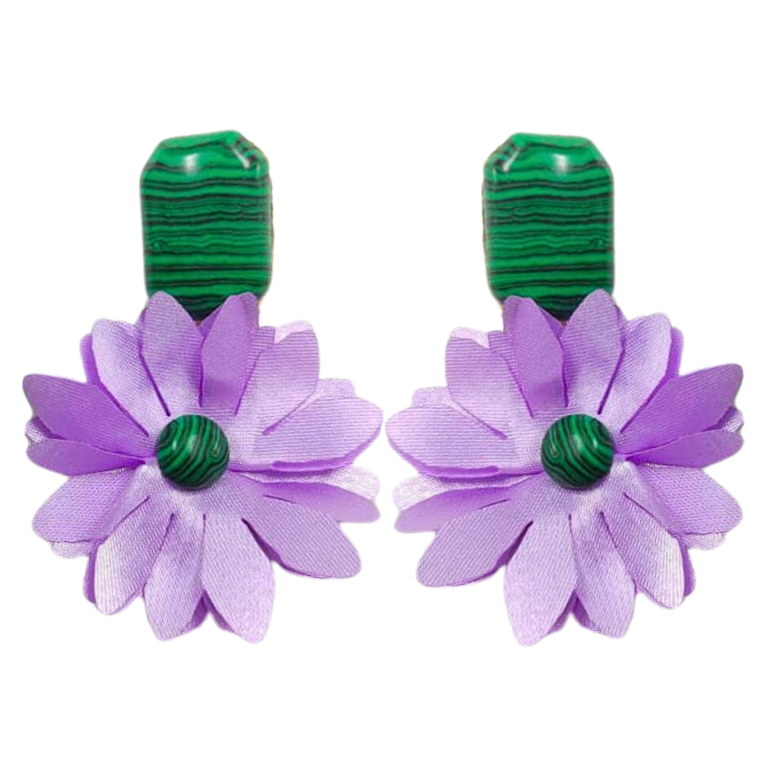 Lavender and Green Flower Earrings