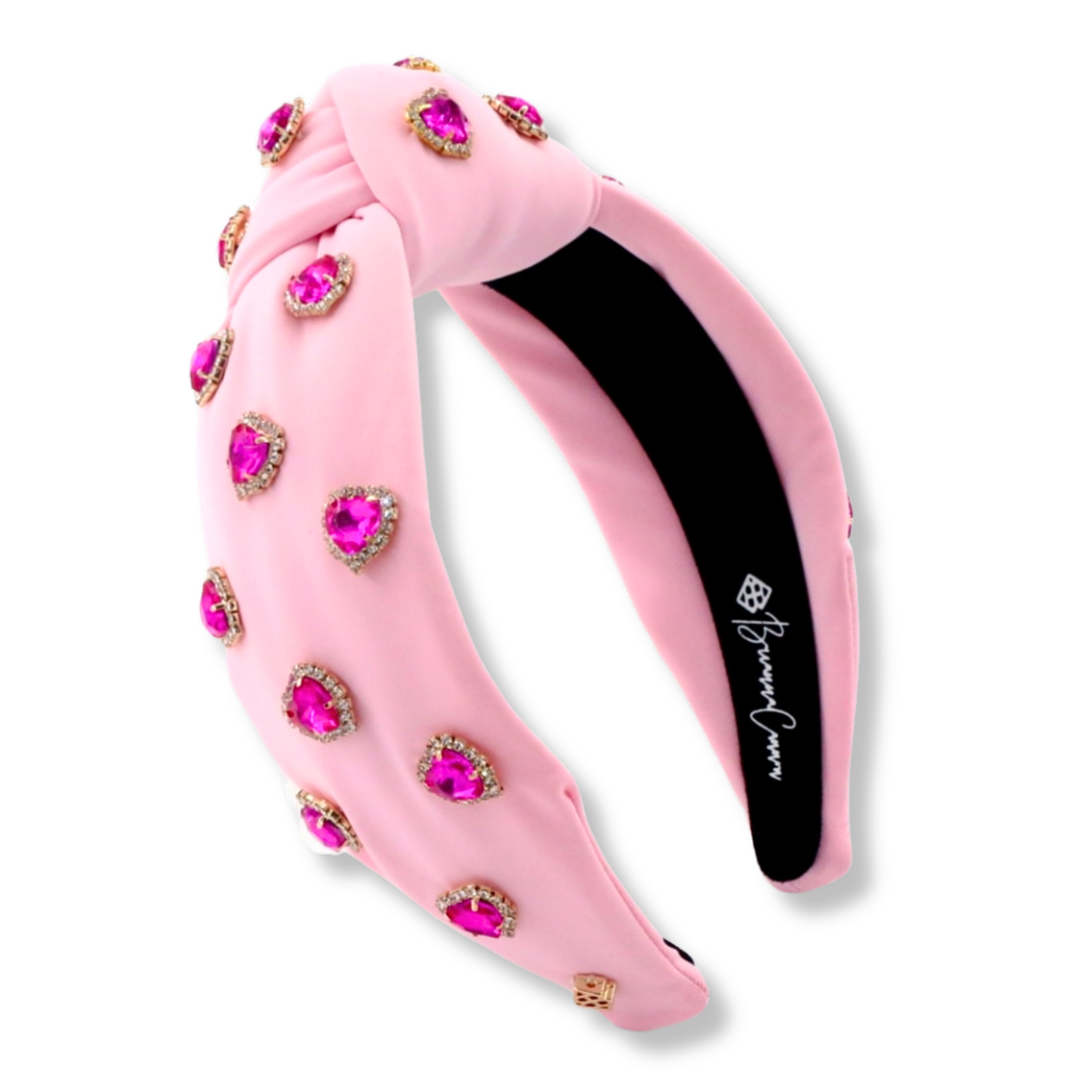 Adult Size Light Pink Headband with Hot Pink Pavé Crystal Hearts