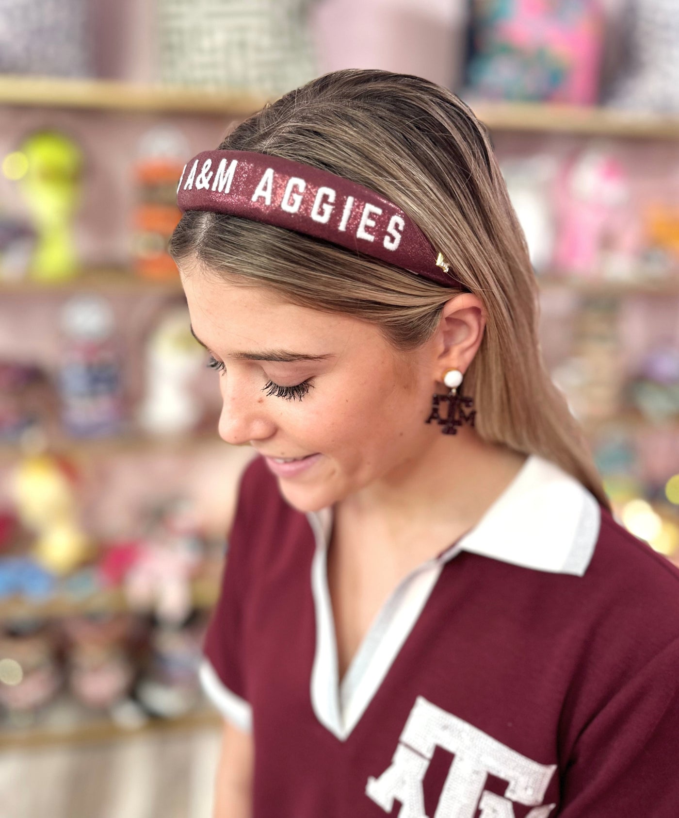 Texas A&M  Maroon Thin Embroidered Headband