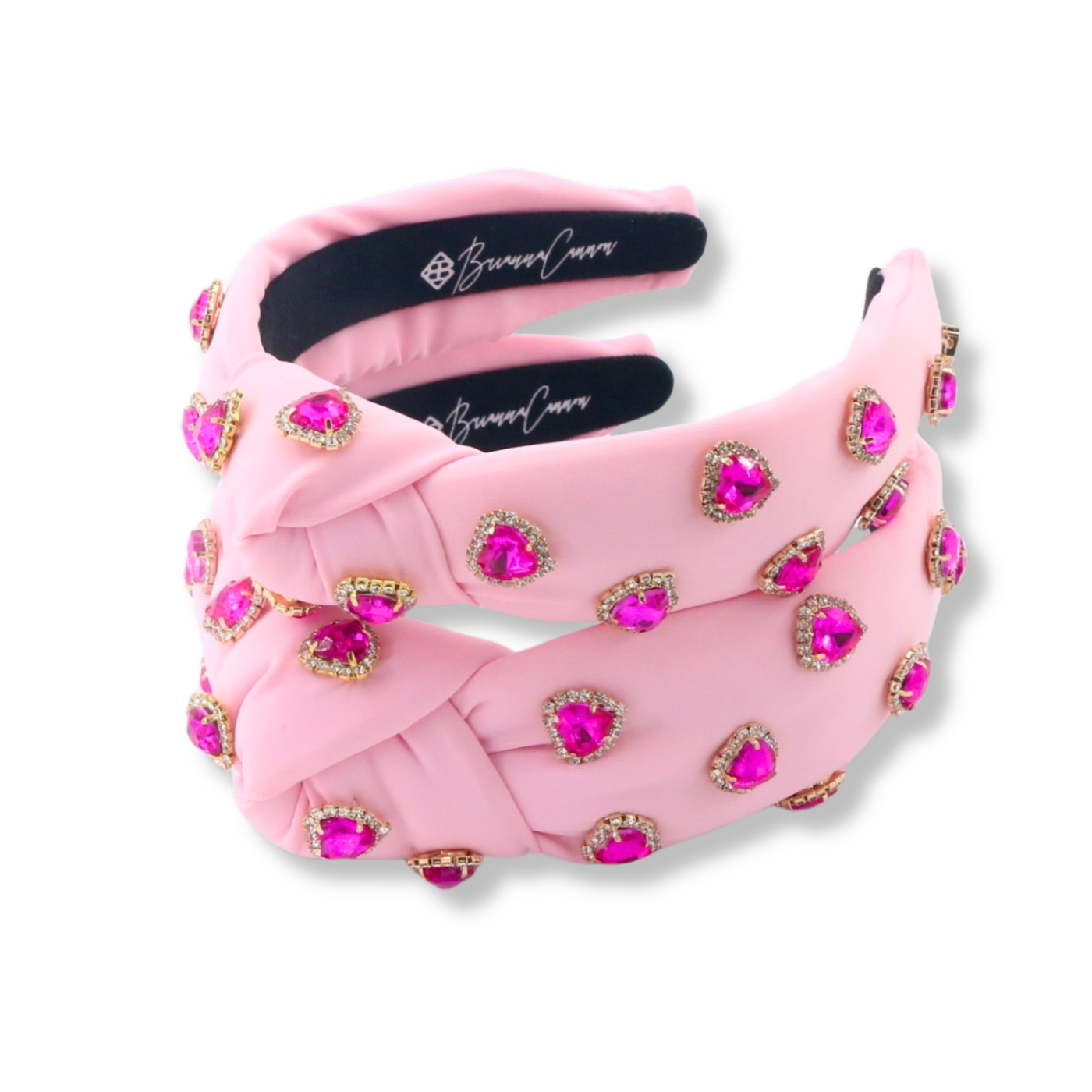 Child Size Light Pink Headband with Hot Pink Pavé Crystal Hearts