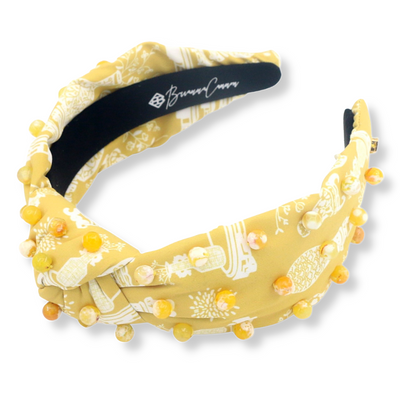 Golden Jar Print Headband with Yellow Agate Beads