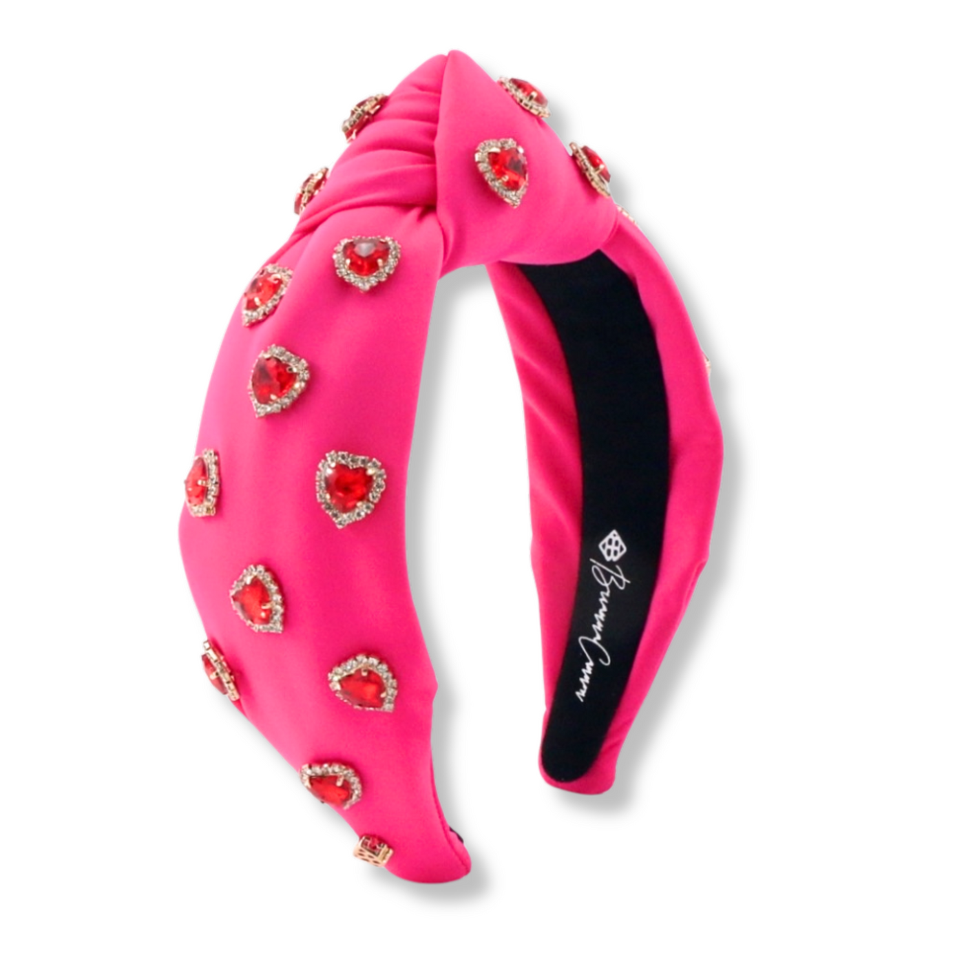 Adult Size Hot Pink Headband with Red Pavé Crystal Hearts