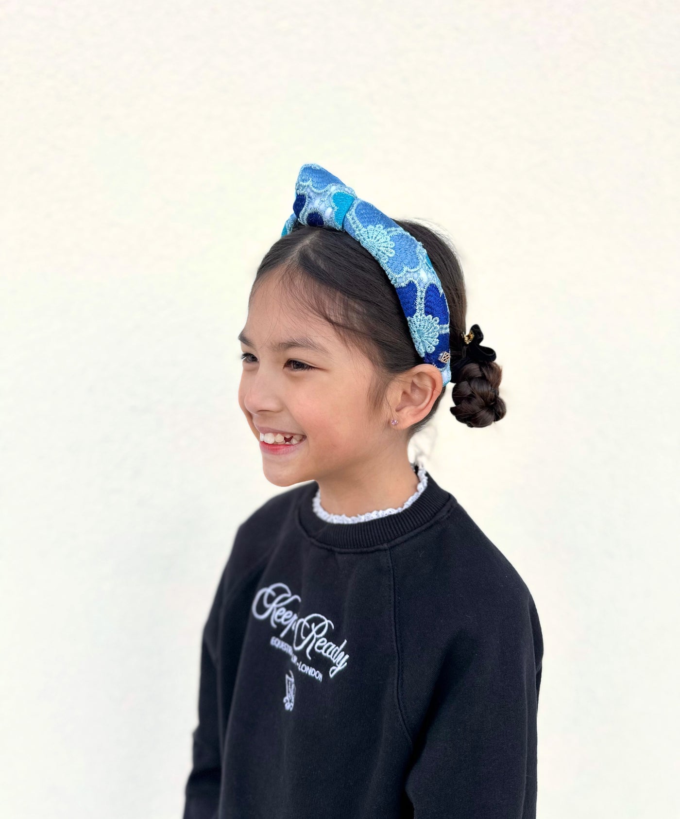 Child Size Blue Mosaic Lace Flowers Headband