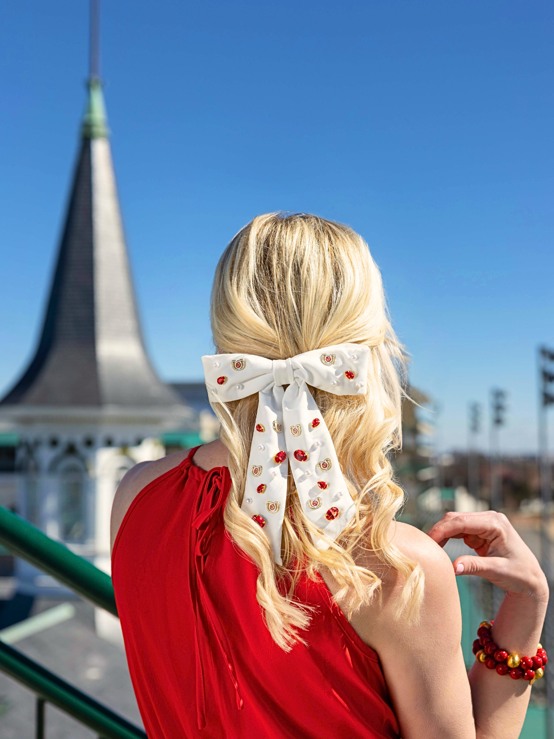 White Kentucky Derby Bow Hair Barrette