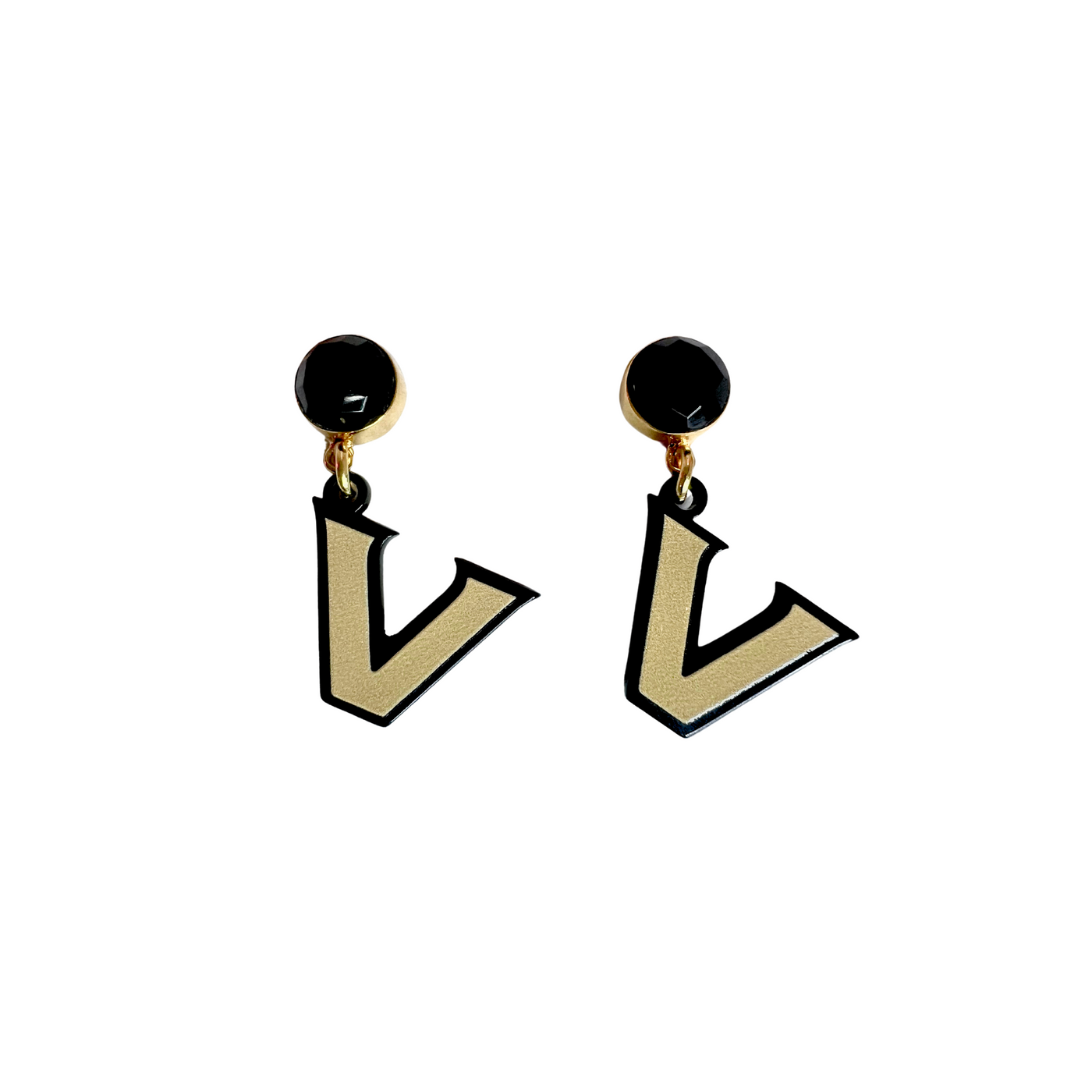 Vanderbilt Mini Gold and Black Logo Earrings