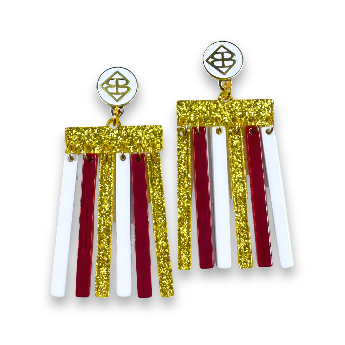 Garnet, Gold Glitter and White Mod Dangle Earrings