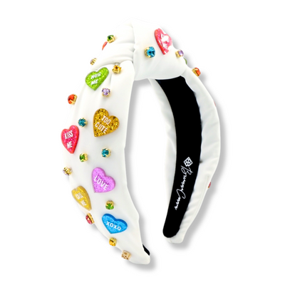 Adult Size White Headband with Multi Color Candy Hearts