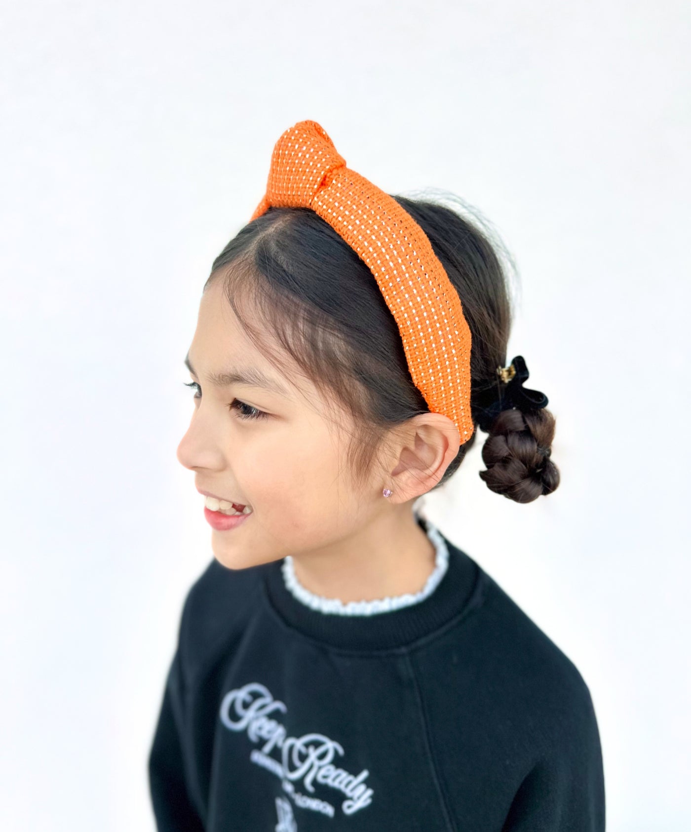 Child Size Solid Tweed and Gold Headband in Orange