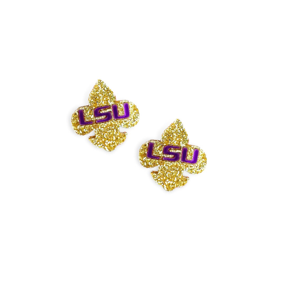 LSU Gold Glitter & Purple LSU Fleur de Lis Stud