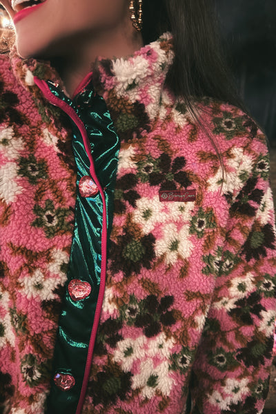 BC Pink & Green Floral Pile Fleece Jacket