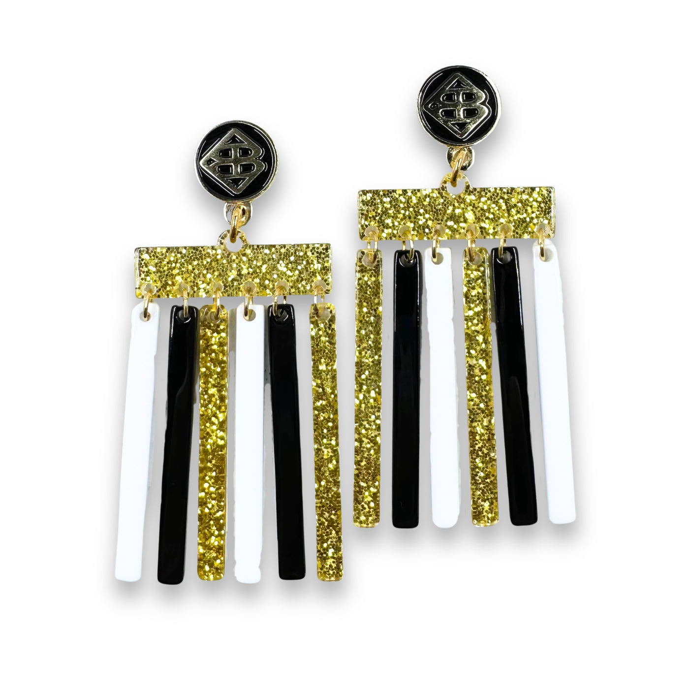 Gold Glitter, Black and White Mod Dangle Earrings