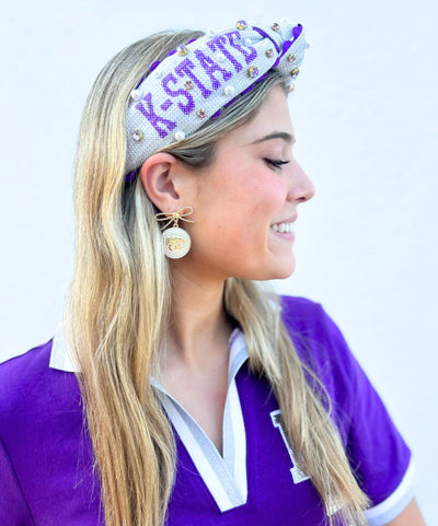 Kansas State Logo Pearl Medallion Earring