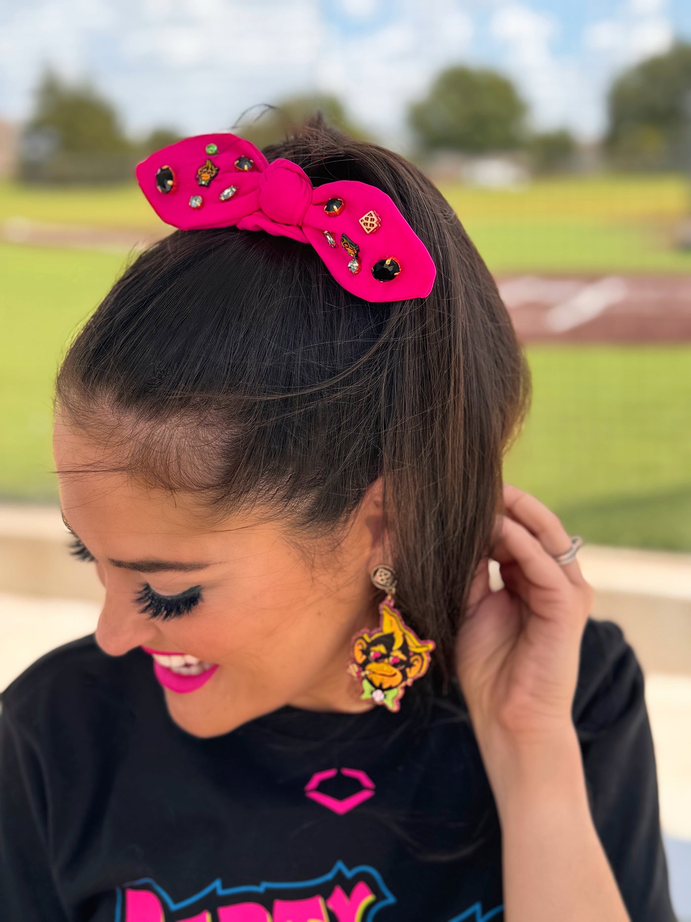 Party Animals Pink Logo Bow Scrunchie