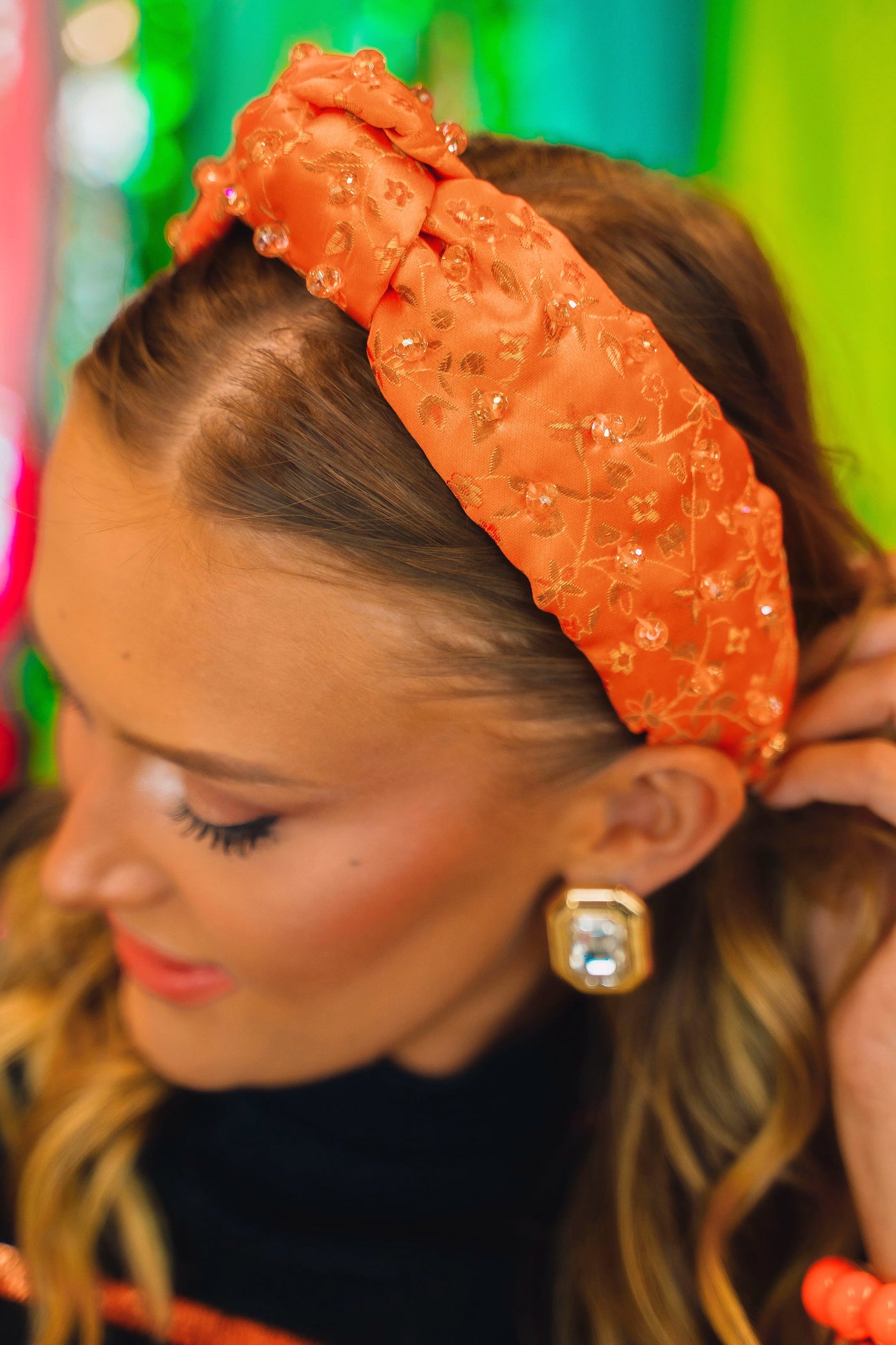 Orange Blossom Silk Headband with Beads