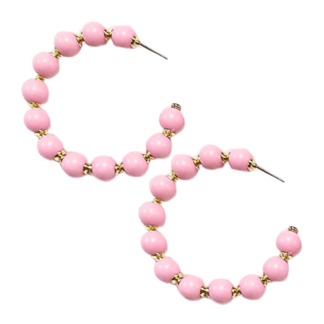 Pink Beaded Hoop Earring