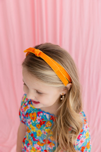 Thin Orange Velvet Ribbon Bow Headband