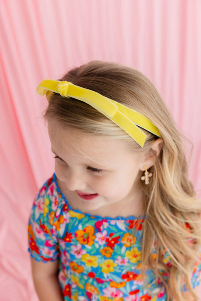 Thin Yellow Velvet Ribbon Bow Headband