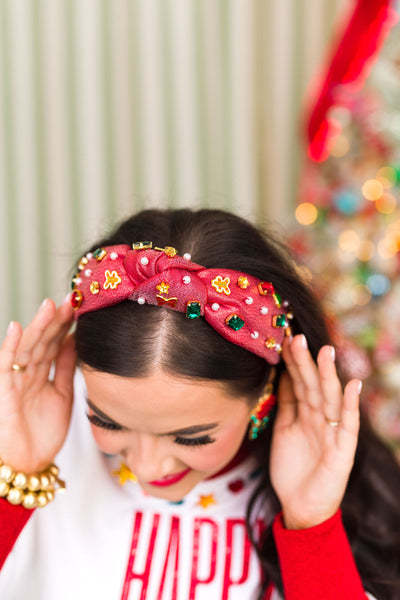 Adult Size Red Shimmer Christmas Charm Headband