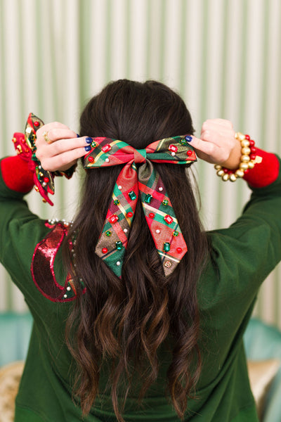 Holiday Plaid Shimmer Bow Barrette