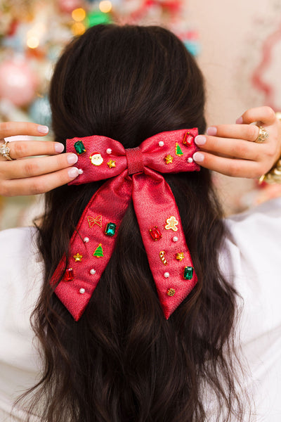 Red Shimmer Christmas Bow Barrette