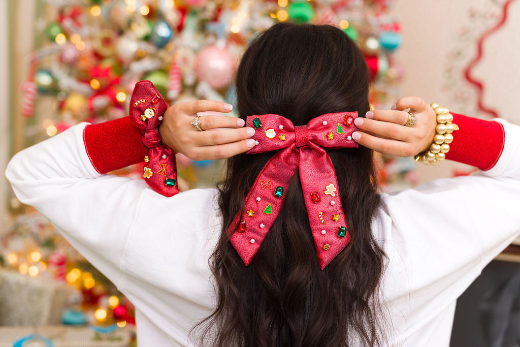 Red Shimmer Christmas Bow Barrette