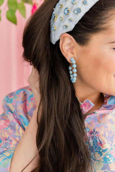 Powder Blue Beaded Hoop Earrings