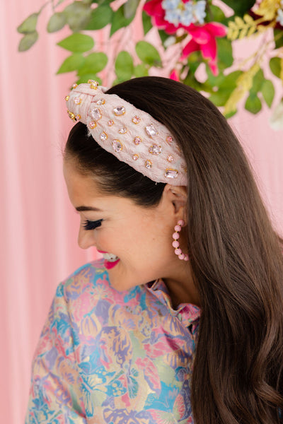 Adult Size Light Pink Textured Headband with Crystals