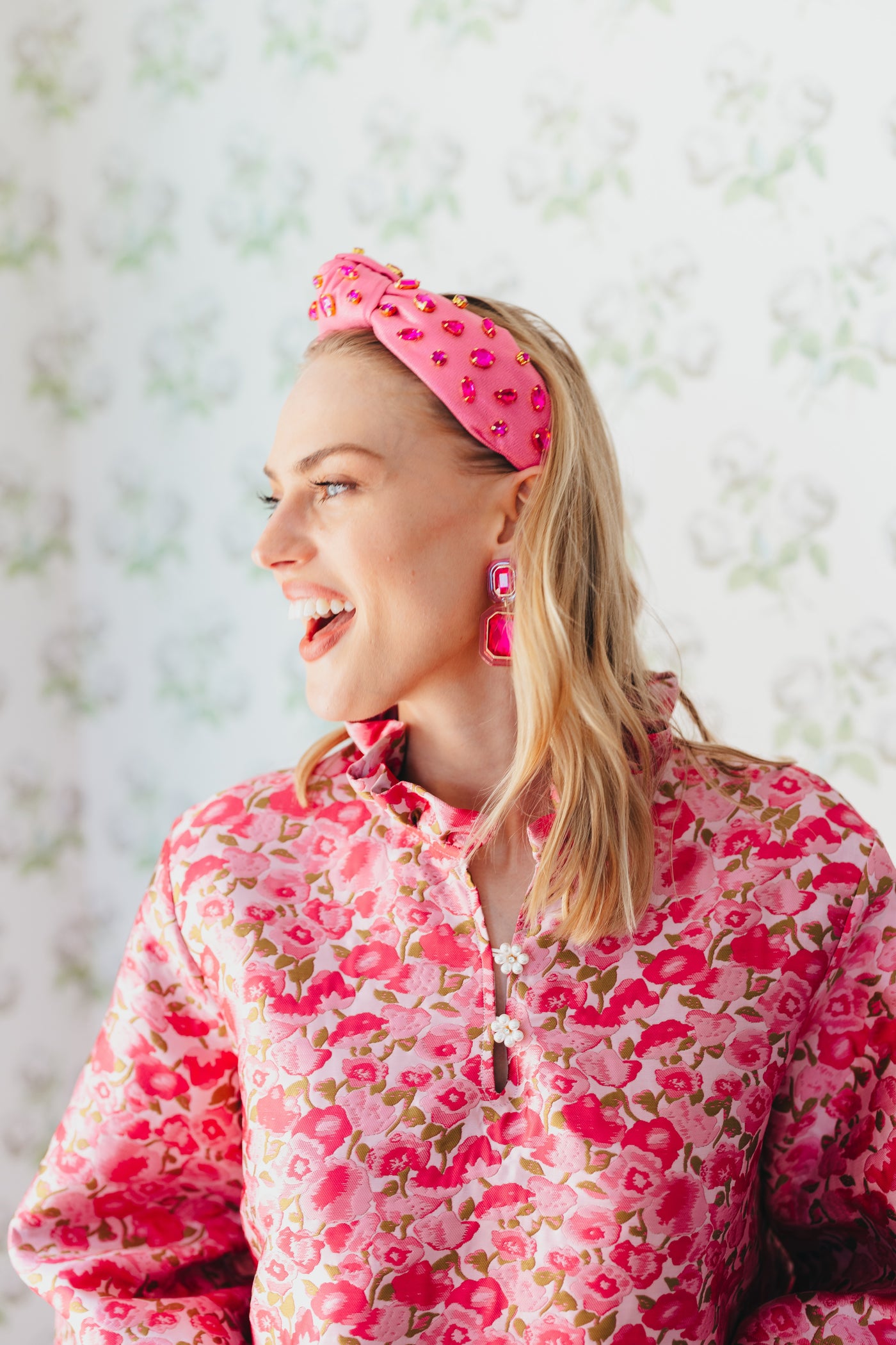 Adult Size Shimmer Headband with Hand-Sewn Crystals in Pink