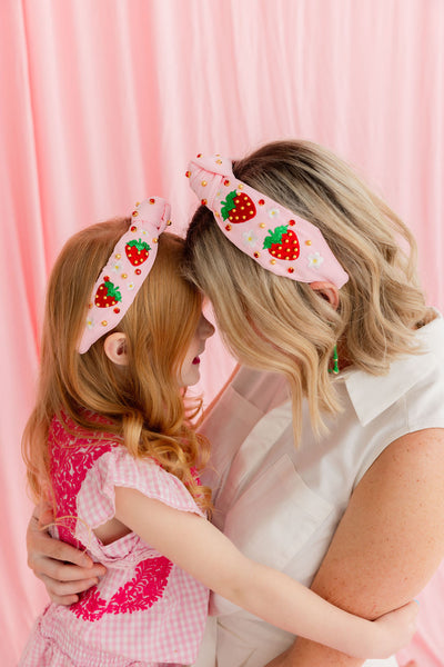 Adult Size Embroidered Strawberry Headband with Crystals & Beads