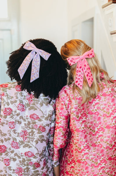 Shimmer Bow Barrette with Hand Sewn Crystals in Pink