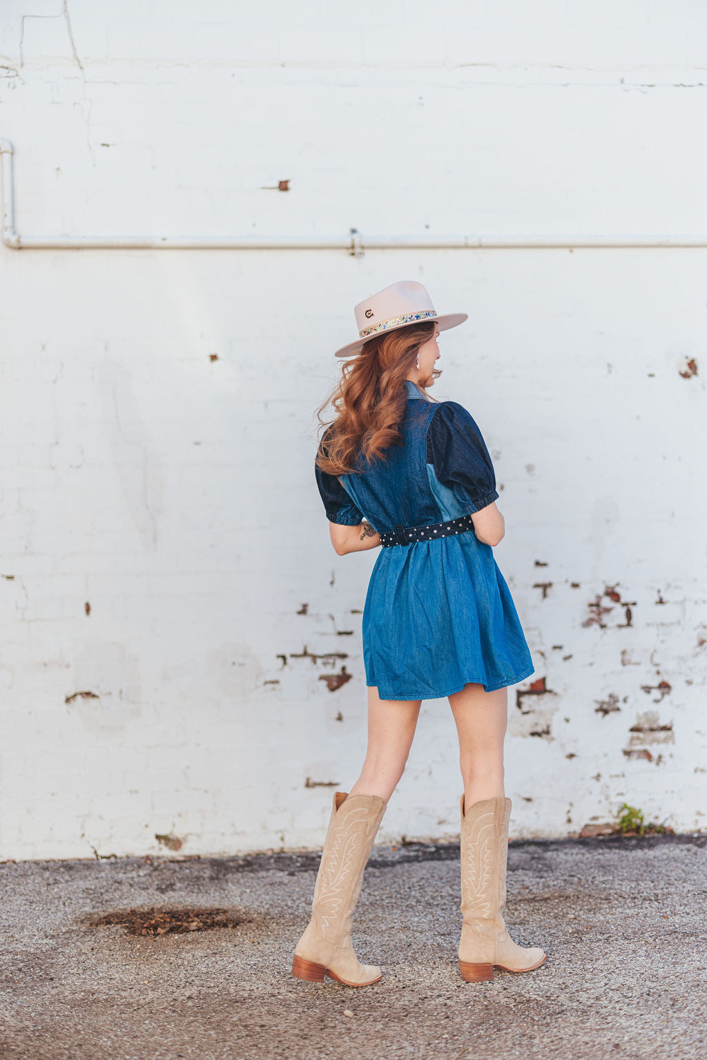 Patchwork Denim Dress with Belt