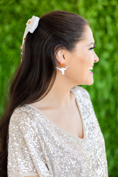 Texas White Mini Longhorn Earrings