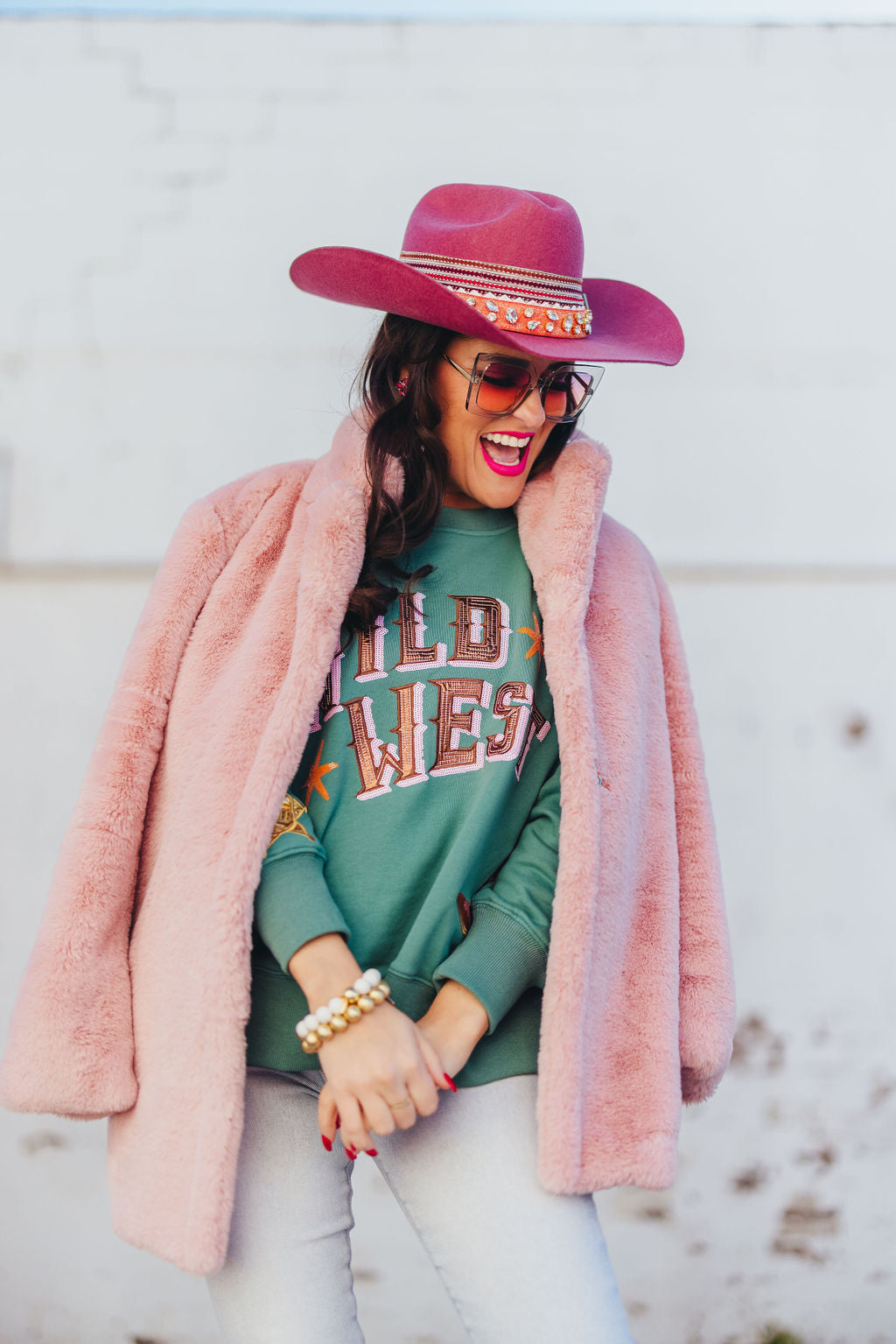 Dusty Pink Vegan Fur Coat with Floral Lining