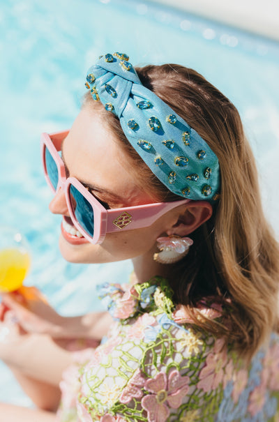 Adult Size Shimmer Headband with Hand-Sewn Crystals in Blue