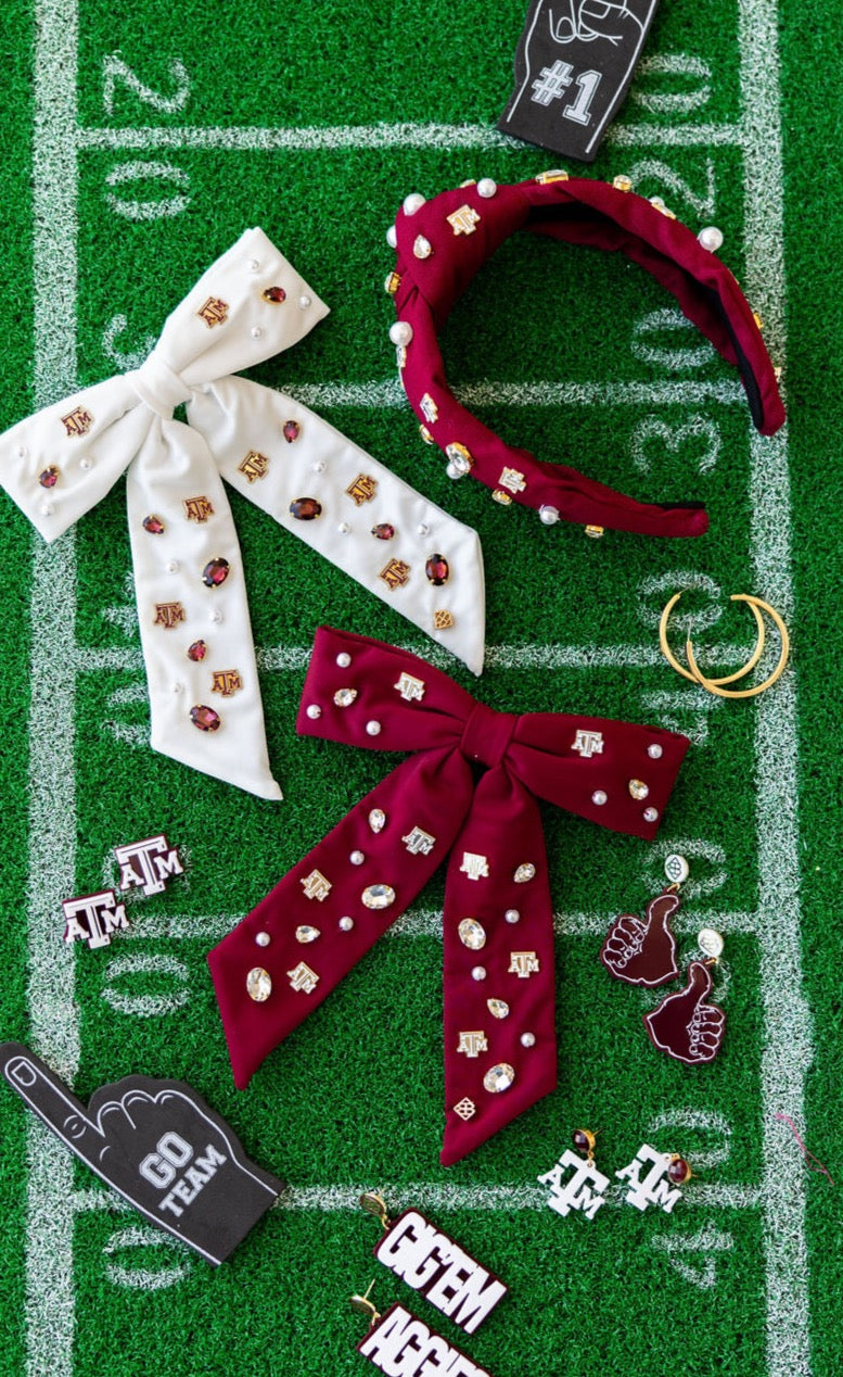 Texas A&M White Bow Barrette