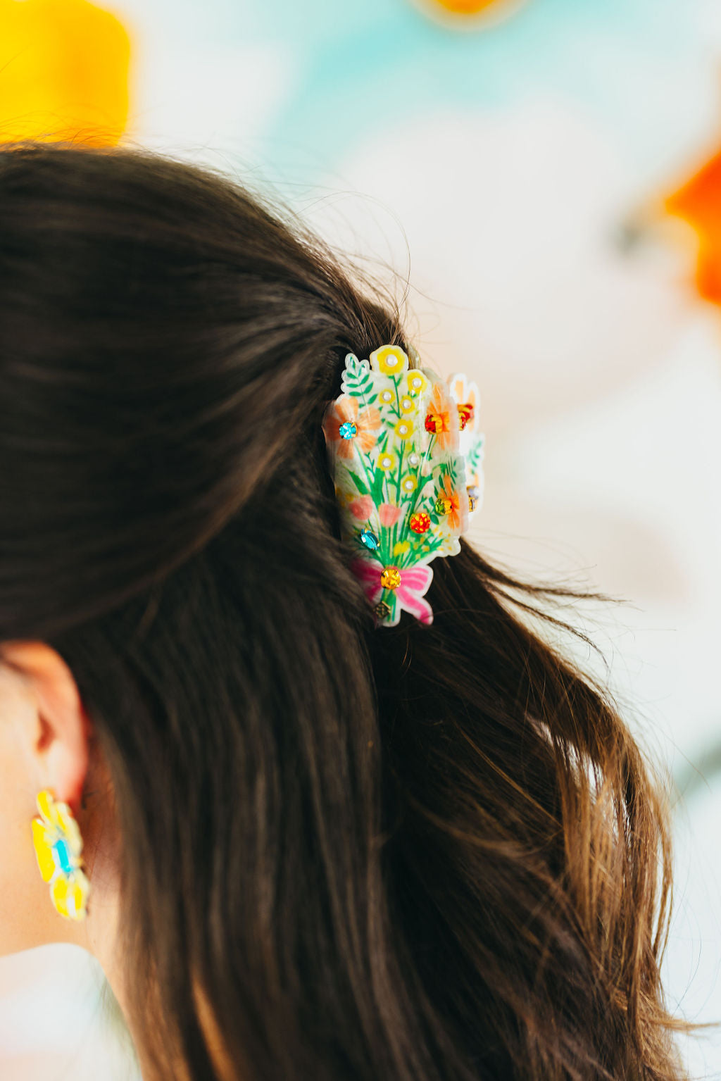 Floral Claw Clip with Crystals & Pearls