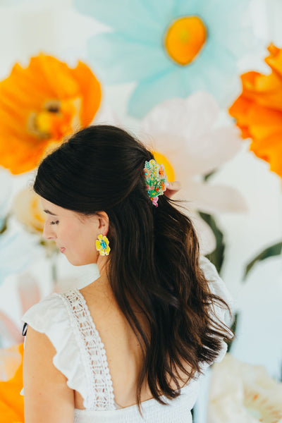 Floral Claw Clip with Crystals & Pearls