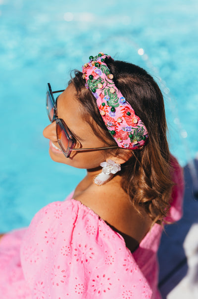 Adult Size Pink Luau Headband With Crystals & Beads