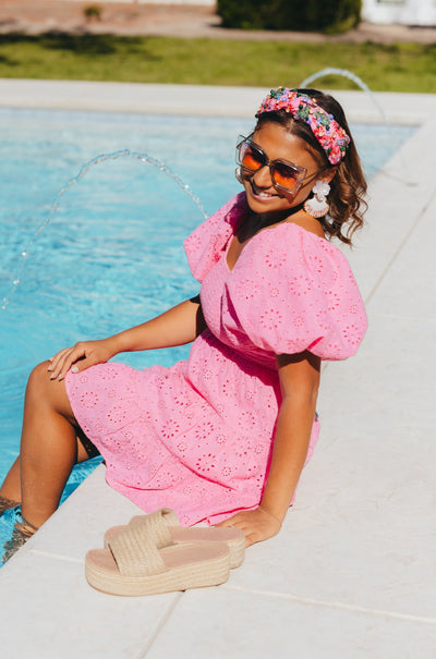 Adult Size Pink Luau Headband With Crystals & Beads